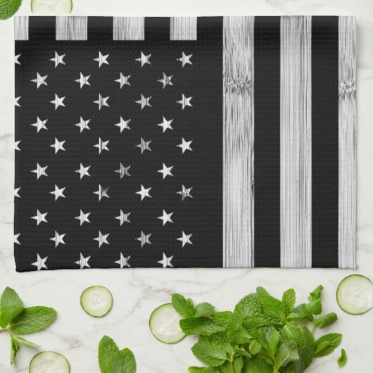 Vlag van de VS Rustic Hout Zwart Wit Patriottisch Theedoek (Gevouwen)
