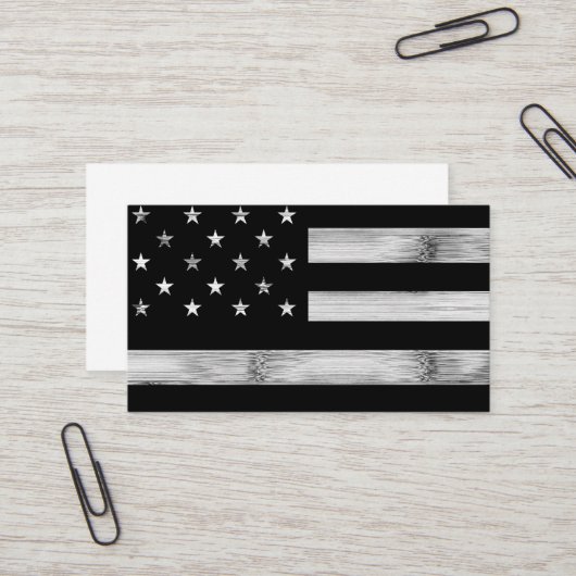 Vlag van de VS Rustiek Hout Zwart Wit Patriottisch Visitekaartje (Voorkant / Achterkant in situ)