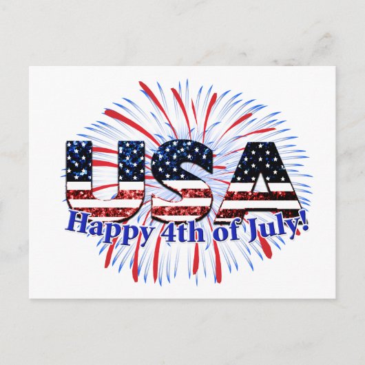Vlag van de VS tekst glitters vuurwerk Fijne 4e ju Briefkaart (Voorkant)