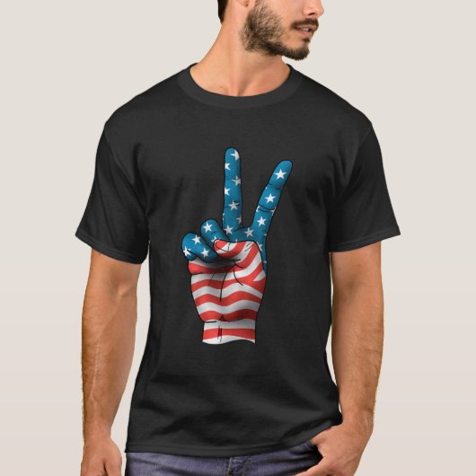 Vlag van de VS Vredesteken Hand 4 juli Patriottisc T-shirt (Voorkant)
