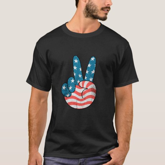 Vlag van de VS Vredesteken Hand 4 juli Patriottisc T-shirt (Voorkant)