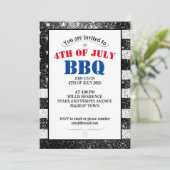 Vlag van de VS Zwart Wit glitters 4 juli BBQ-feest Kaart (Staand voorkant)