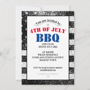 Vlag van de VS Zwart Wit glitters 4 juli BBQ-feest Kaart