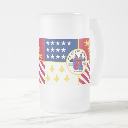 Vlag van Detroit, Michigan Frosted Glass Beer Mok (Voorkant rechts)