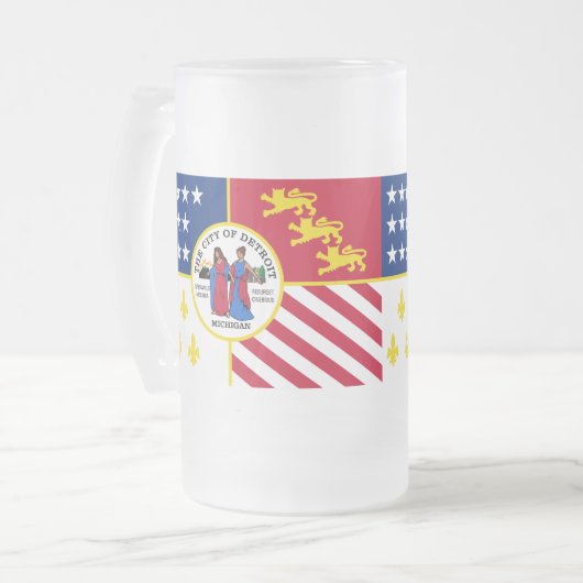Vlag van Detroit, Michigan Frosted Glass Beer Mok (Voorkant links)