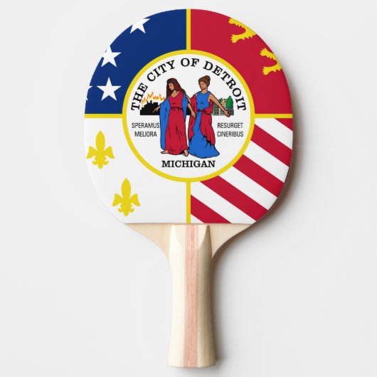 Vlag van Detroit, Michigan Ping Pong Paddle Tafeltennisbatje (Voorkant)