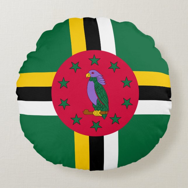Vlag van Dominica Rond Kussen (Voorkant)