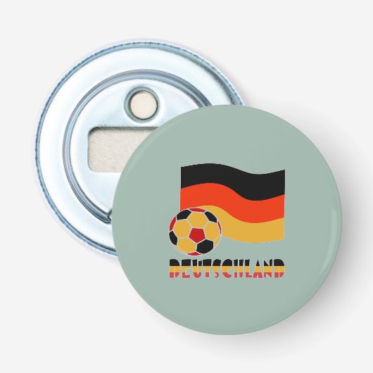 Vlag van Duitsland met voetbal grijs rand Button Flesopener (Voorkant)