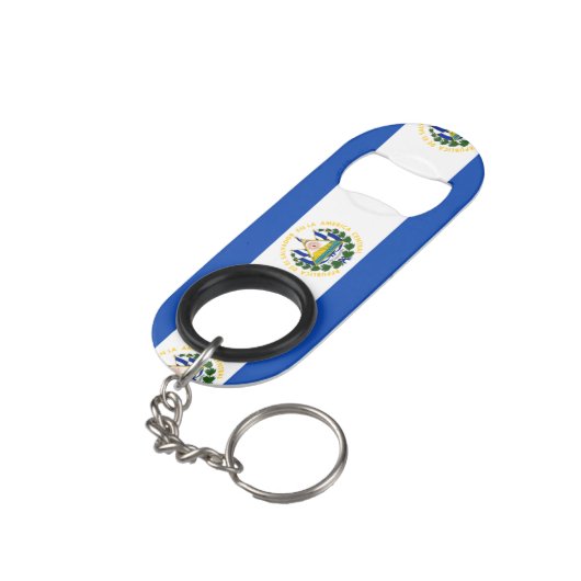 Vlag van El Salvador, nationale wapenstilstand Sleutelhanger Flessenopener (Achterkant Gekanteld)
