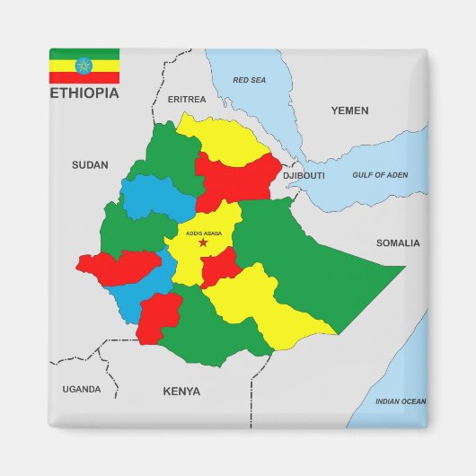 vlag van ethiopië - landenkaart magneet (Voorkant)