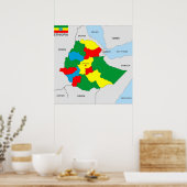 vlag van ethiopië - landenkaart poster (Keuken)
