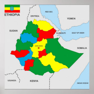 vlag van ethiopië - landenkaart poster