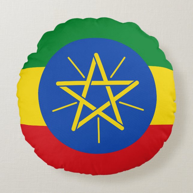 vlag van Ethiopië Rond Kussen (Voorkant)