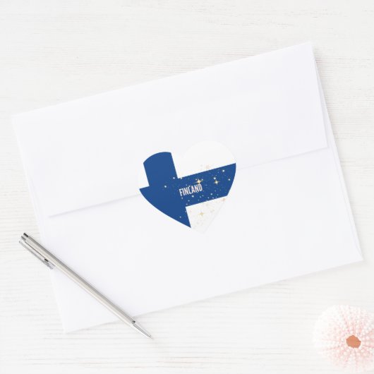 Vlag van Finland, gelabeld Hart Sticker (Envelop)