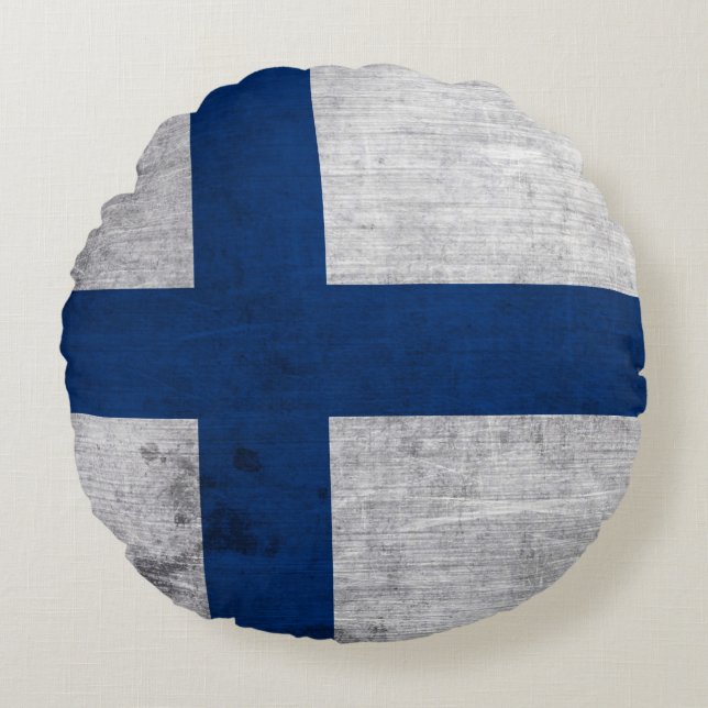 Vlag van Finland Grunge Rond Kussen (Voorkant)
