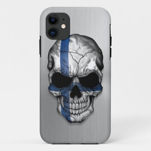 Vlag van Finland op een stalen schedel Case-Mate iPhone Case (Achterkant)