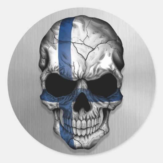 Vlag van Finland op een Steel Skull Graphic Ronde Sticker (Voorkant)