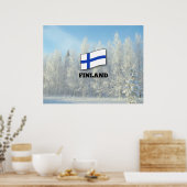 Vlag van Finland, Sneeuw bedekte dennenbomen Poster (Keuken)