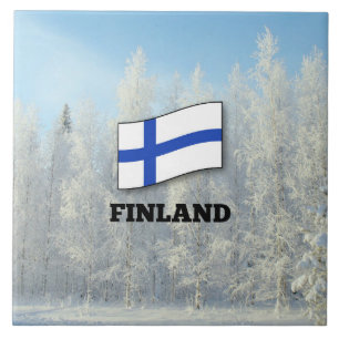 vlag van Finland, sneeuwlandschap, Tegeltje