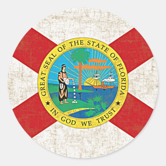VLAG VAN FLORIDA GERIJPT RONDE STICKER (Voorkant)