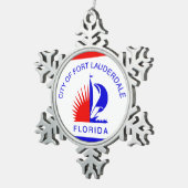 Vlag van Fort Lauderdale, Florida Tin Sneeuwvlok Ornament (Rechts)