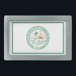 Vlag van Fort Pembroke Pines, Florida Gesp<br><div class="desc">Belt Buckle met een ontwerp met de vlag van Pembroke Pines,  Florida. Een witte vlag met een groene stadszegel in het centrum</div>