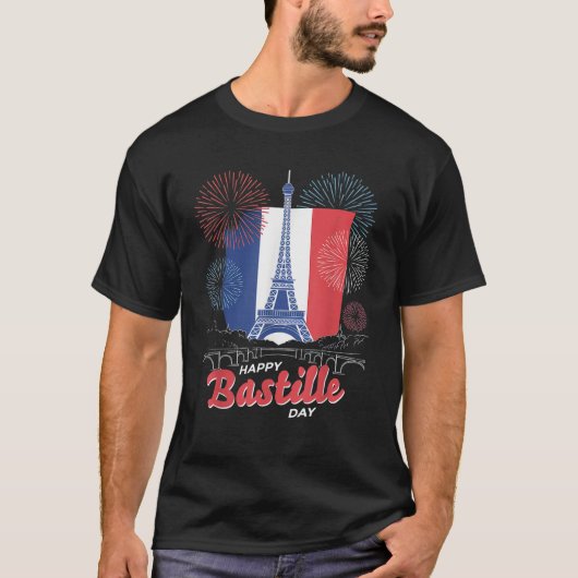 Vlag van Frankrijk 14 juli Vuurwerk Bastille Day T-shirt (Voorkant)
