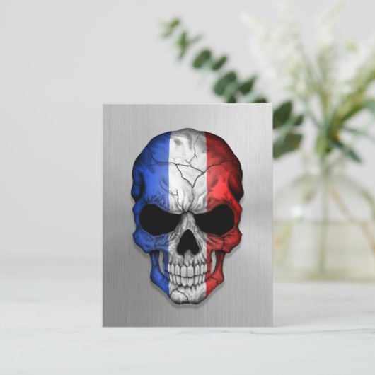 Vlag van Frankrijk op een stalen schedel Briefkaart (Staand voorkant)