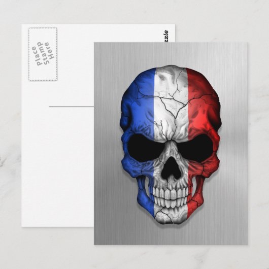 Vlag van Frankrijk op een stalen schedel Briefkaart (Voorkant / Achterkant)