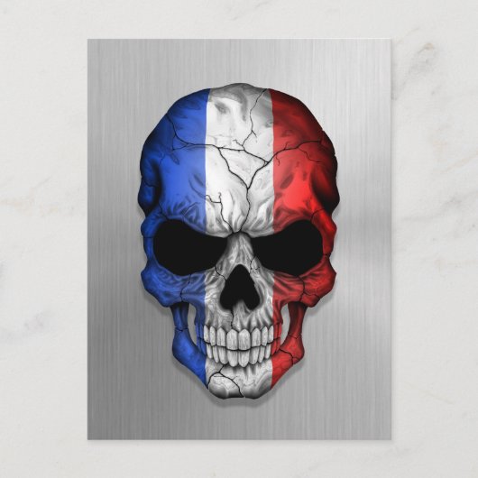 Vlag van Frankrijk op een stalen schedel Briefkaart (Voorkant)