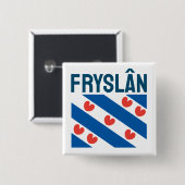 Vlag van Friesland Vierkante Button 5,1 Cm (Voorkant /achterkant)