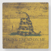 Vlag van Gadsden op de oude houten korrel Stenen Onderzetter (Voorkant)