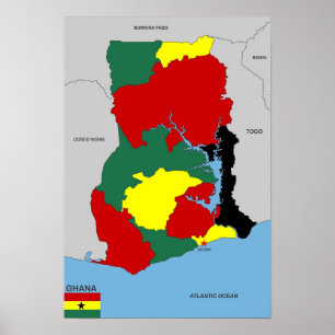 vlag van ghana - landkaart poster