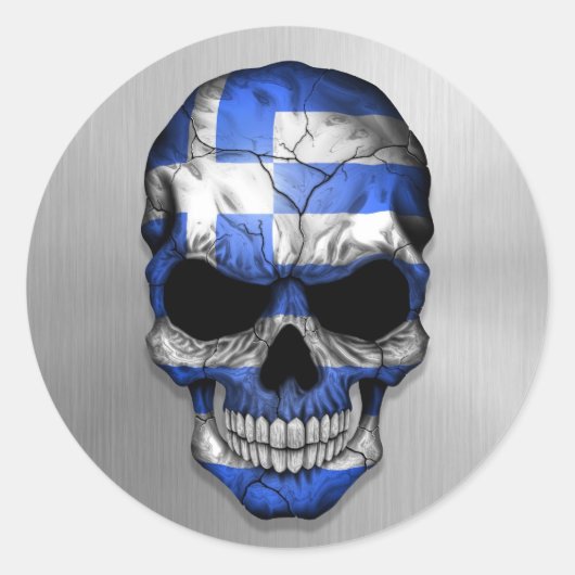 Vlag van Griekenland op een Steel Skull Graphic Ronde Sticker (Voorkant)