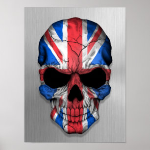 Vlag van Groot-Brittannië op een stalen schedel Poster