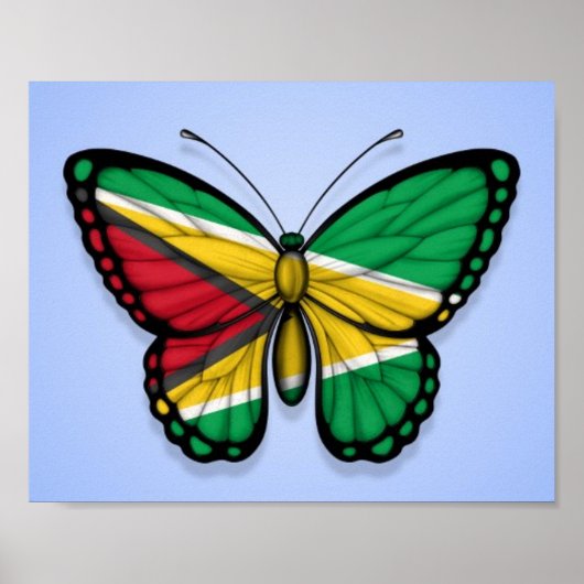 Vlag van Guyana Butterfly op blauw Poster (Voorkant)