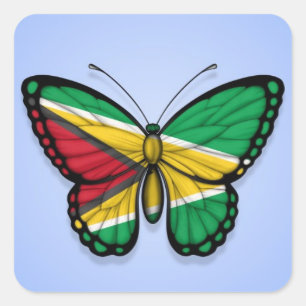 Vlag van Guyana Butterfly op blauw Vierkante Sticker