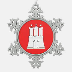 Vlag van Hamburg Snowflake Pewter Kerstmenorin Tin Sneeuwvlok Ornament
