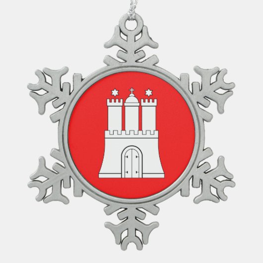 Vlag van Hamburg Snowflake Pewter Kerstmenorin Tin Sneeuwvlok Ornament (Voorkant)