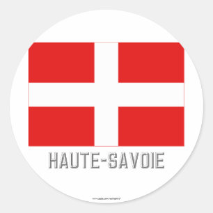 vlag van Haute-Savoie met naam Ronde Sticker