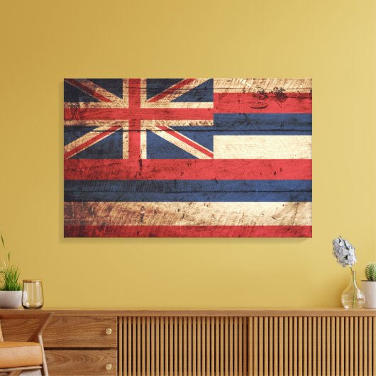 Vlag van Hawaii op oude houten korrels Canvas Afdruk (Insitu (Woonkamer))