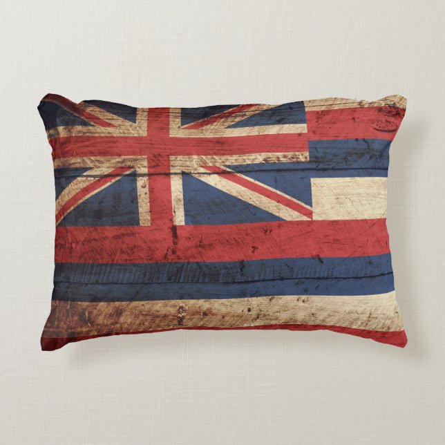 Vlag van Hawaii op oude houten korrels Decoratief Kussen (Voorkant)
