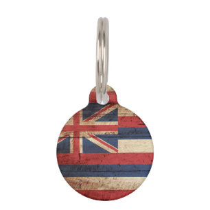 Vlag van Hawaii op oude houten korrels Huisdierpenning