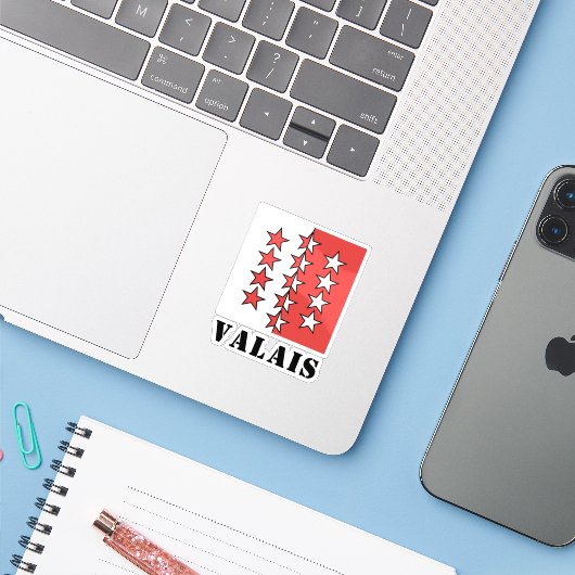 Vlag van het kanton Wallis, Zwitserland Sticker (Laptop met iPhone)