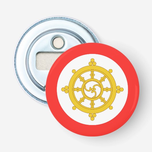 Vlag van het Koninkrijk Sikkim Button Flesopener (Voorkant)