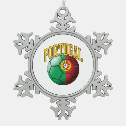 Vlag van het Portugese Voetbal Tin Sneeuwvlok Ornament (Voorkant)