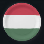 Vlag van Hongarije Papieren Bordje<br><div class="desc">De Hongaarse vlag bestaat uit drie rode,  witte en groene horizontale banden.</div>