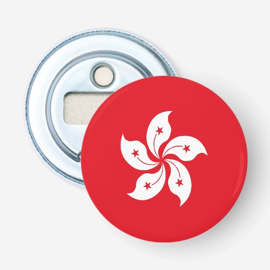 vlag van Hongkong Button Flesopener (Voorkant)