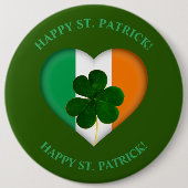 Vlag van Ierland Hart met Shamrock St. Patrick Ronde Button 6,0 Cm (Voorkant)