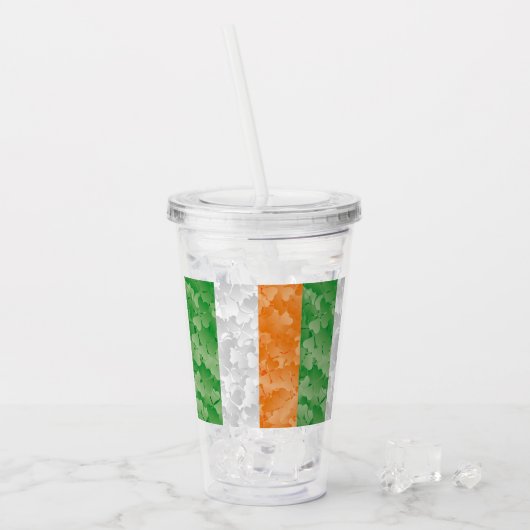 Vlag van Ierland met een shamrockpatroon Acryl Drinkbeker (Voorkant ijs)